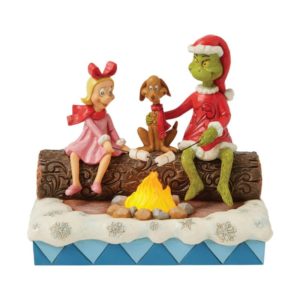 Figurine LED Grinch, Cindy-Lou et Max faisant griller des guimauves